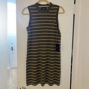 Naadam stripped Mini Shift Dress in faded army green/beige. NEVER WORN!!